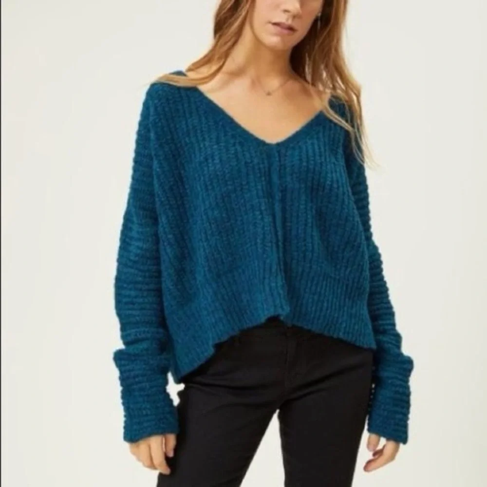 Free People - Moombeam Ribbed Oversized V Neck Long Sleeve Sweater Size Medium